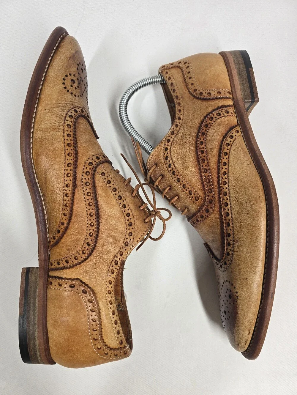 Paul Smith Leather Wingtip Brogue Oxfords Mens UK 6.5 Tan Burnished Dress Shoes